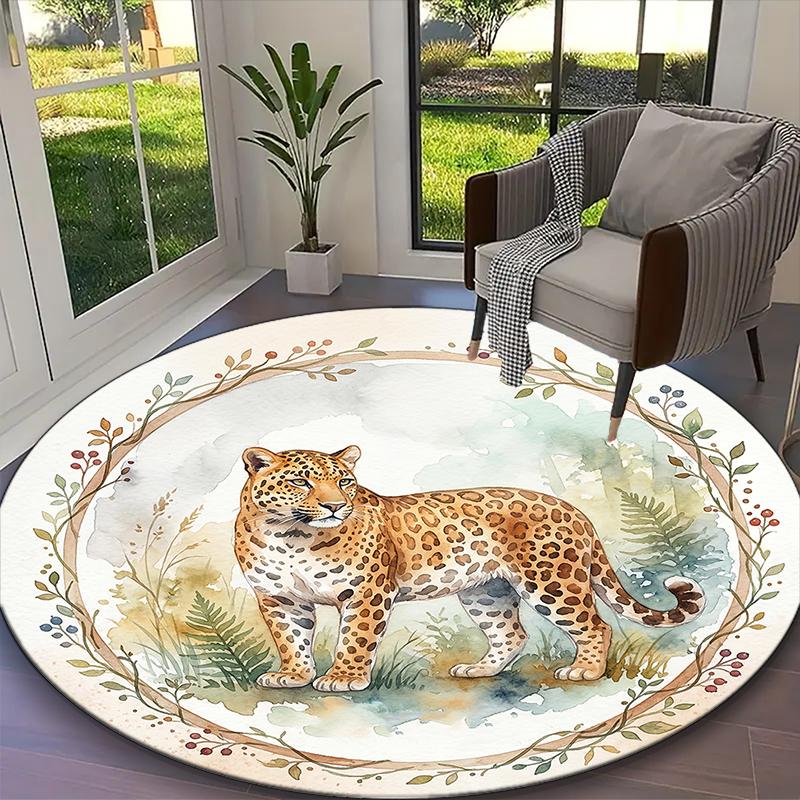 1pc Delicate Leopard Rug, Comfortable Printed Home Round Carpet, Cozy Office Chair Rug