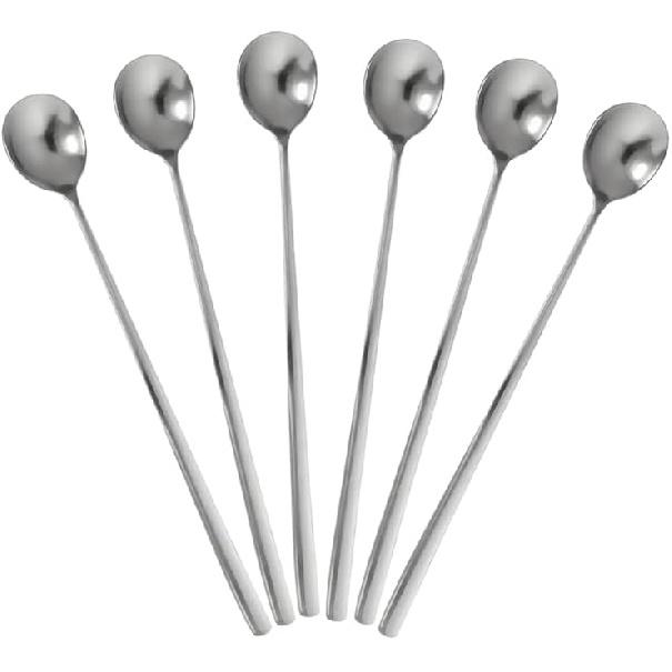 9.5-Inch Long Spoon, Ice Tea Spoons for Ice Cream, Coffee, Cocktail, Stainless Steel Long Spoons for Stirring, Long Handle Spoon, Set of 6