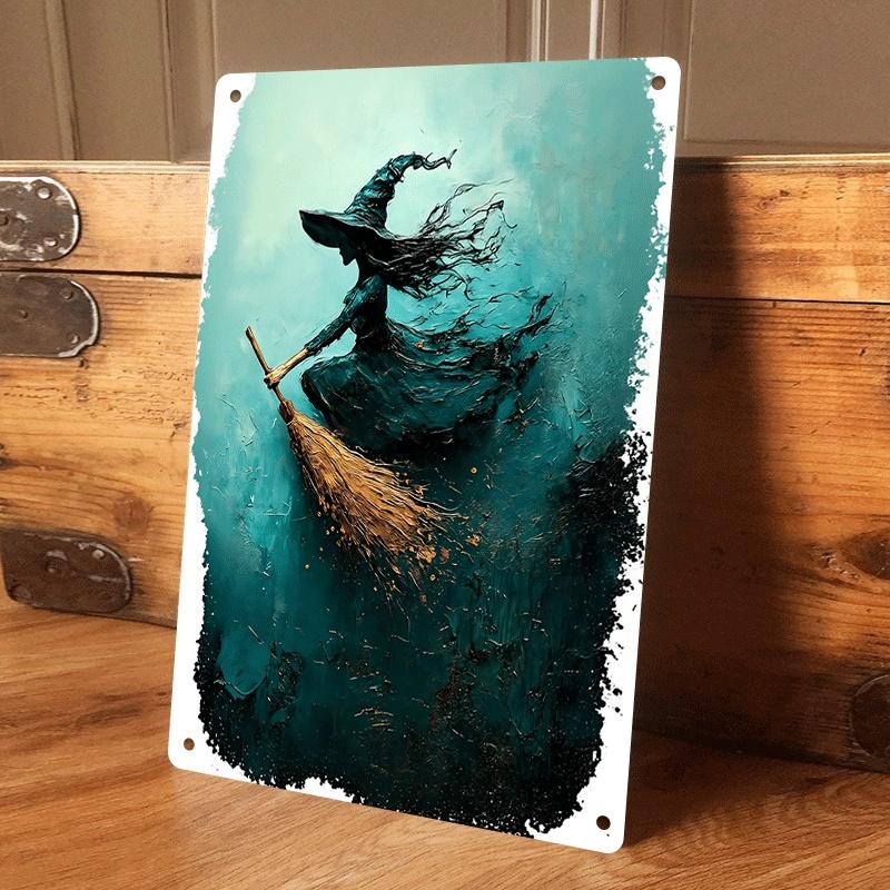 

1 piece of retro magical witch flying tin painting plaque, living room/study room wall decoration, creative home decor, holiday (as the picture,20x30cm)