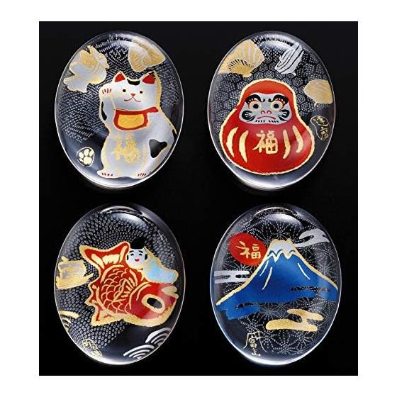 ADERIA Chopstick Rests, MedetaMono 4-Piece Set, Approx. 5.6 X 4.4 X 1.3 Cm, Made In Japan, Gift Boxed, Birthday Gift, Lucky Cat, Red Daruma, Lucky