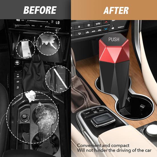 Car Trash Can with Lid Leakproof Car Dustbin Diamond Shape Waterproof Garbage Bin Mini Trashcan Car Vehicle Waste