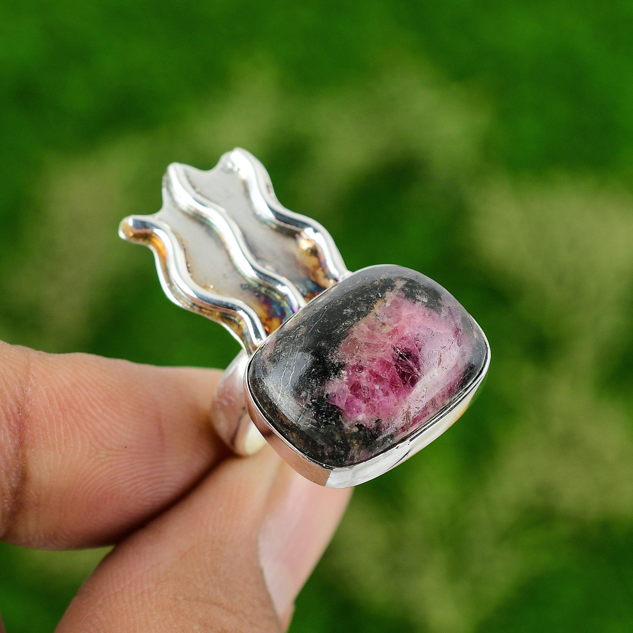 

Юбилейный подарок для нее Натуральный родонит Кольцо-заявление Размер 7 Серебро 925 7