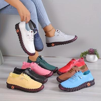 Spot Pure Hand-stitched Large Size 2025 Student Shoes Women's Independent Station Flat Bottom Mother Single Shoes Casual Shoes
