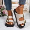 Muffin and platform slippers women's year, Europe, America and summer new belt buckle word beach cool slippers women