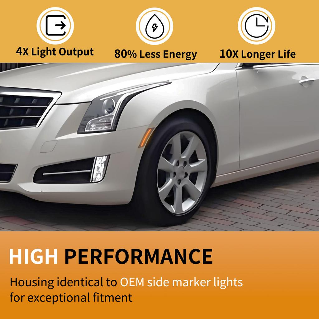 2Pcs For Cadillac ATS 2013-2014 XT5 2017-2024 Chevy Blazer 2019-2024 Smoked Lens Amber LED Front Bumper Side Marker Light