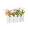 1 Set White Wooden Fence Artificial Flower Floral Holder Home Garden Decor