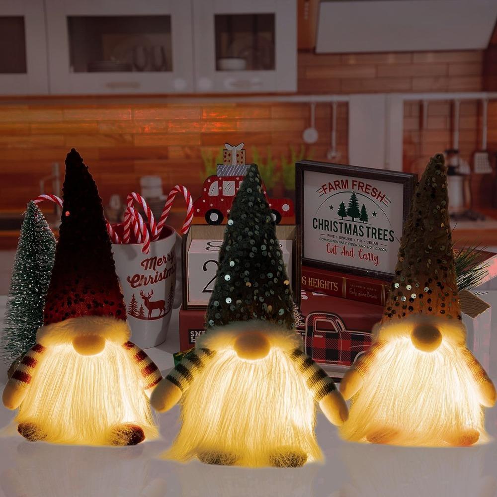 2024 Neue Weihnachten Gesichtsloser Puppe Dekorative Paillettenmütze Leuchtendes Ornament Niedlicher Zwerg Rudolph Wohnzimmerdekoration