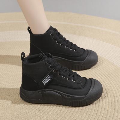 High Top Color Matching Single Shoe Women's 2024 Autumn New Thick Sole High Top Women's Shoes Comfortable Vulcanized Shoes Traf