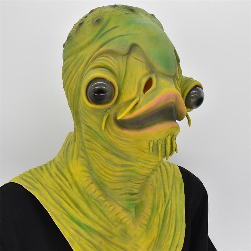 Halloweenská strašidelná maska zelené ryby s drápy pro cosplay a kostýmové večírky