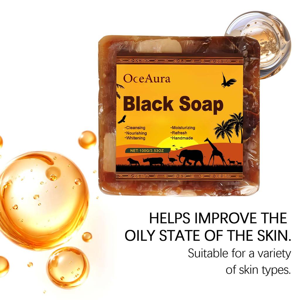 African Black Soap, Gentle Cleansing, Moisturizing & Refreshing, Clean Skin with Rich Fine Lather, Easy to Rinse, Full Body Use