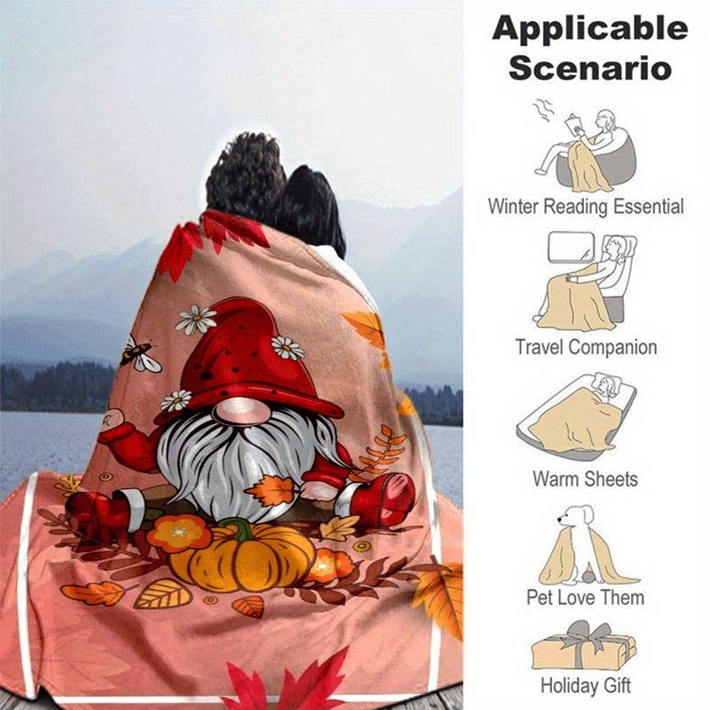 1pc Christmas Dwarf Printing Lightweight Flannel Blanket, Comfortable and Warm Blanket, for Camping Sofa Bed and Couch Office, Gift Blankets in All