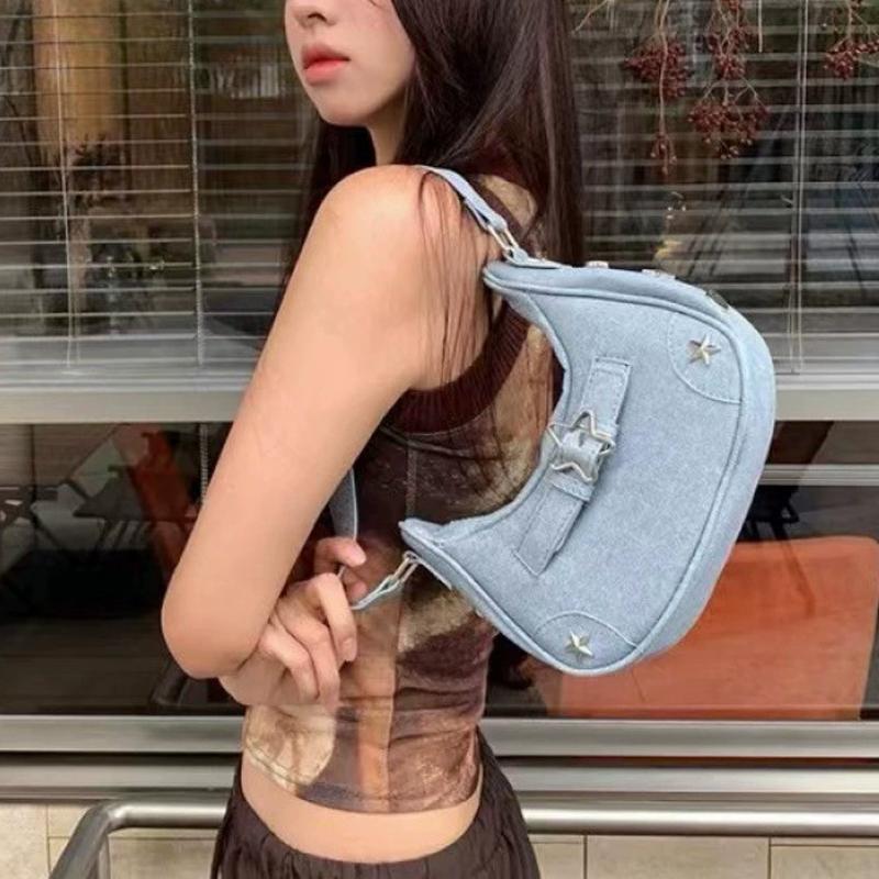 Vintage Casual Cute White Star Shoulder Underarm Tote Bag Ladies Sling Bags Leather Zip Purses Handbags For Women