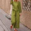 Spring Top Pants Suit Elegant Women's Top Pants Set with Long Sleeves Round Neck T-shirt Elastic Waist Trousers Stylish for Fall