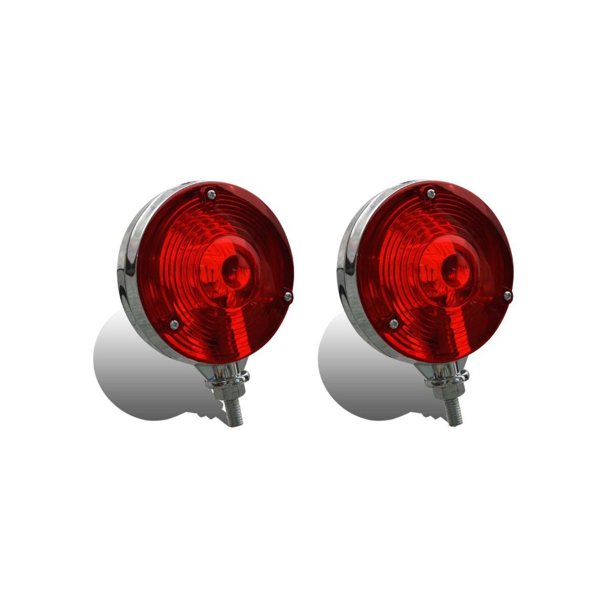 

Double Face Lights Assembly with 24v Bulbs Competitive for Truck Trailer SUV RV Fender Stop Turn Tail and Light, Chrome Die Cast Housing (Red/Red)