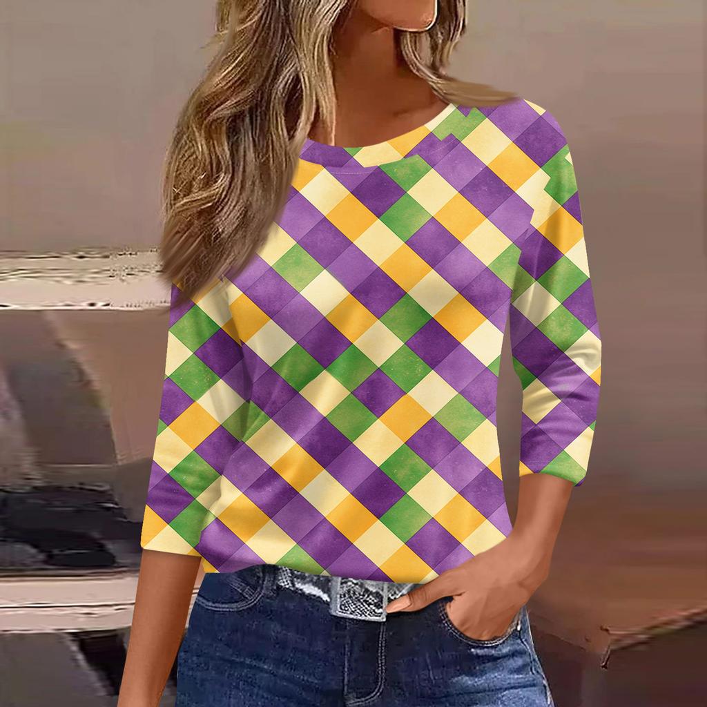 3/4 Length Sleeve Womens Tops Floral Print Vintage Fashion Casual Loose With Round Neck Plus Size Shirts