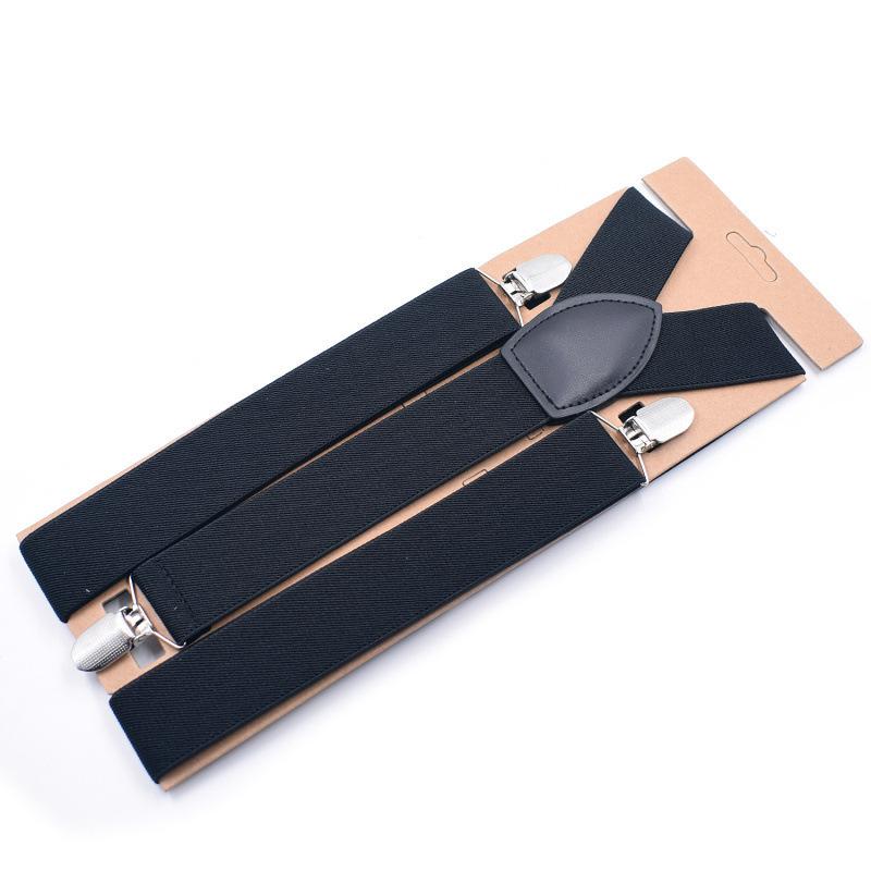 Men'S And Women'S Trousers Monochrome Suspenders Solid Color Straps 3.5Cm Solid Color Black 3 Clips Elastic Non-Slip Suspenders