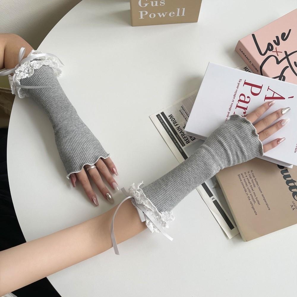 Long Length Ruffle Sleeves For Women Elastic Lace Elbow Sleeves Elegant Warm Arm Warmers