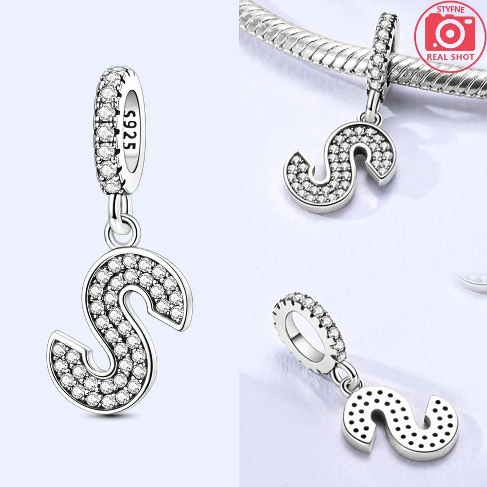 Classical 26 English Letters Original Charms White Zircon Beads Fit Copper Bracelet Accessories Women Diy Fine Gift Jewelry