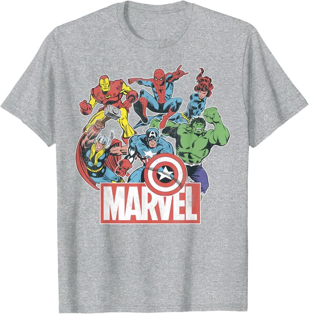 2026 Marvel Avengers Team Retro Comic Vintage Graphic TShirt Small Superhero Shortsleeved Casual Tshirt Breathable Unisex Top