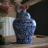 Blue and White Porcelain Storage Jar Ginger Jar Tea Canister Gold Plated Ceramic Jewelry Tank Desk Decoration Cosmetic Container