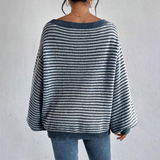 Women Sweater Off Shoulder Oversized Long Sleeve Knit Pullover Top Loose Fit Striped Print Soft Stretchy Knitting Tops