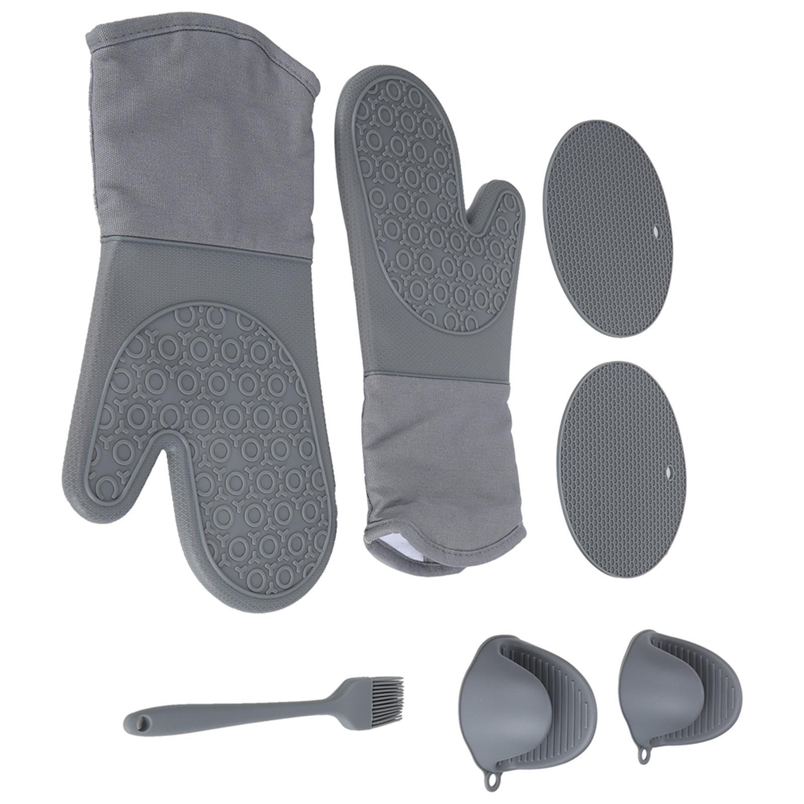 

7Pcs Set Oven Heat Insulation Gloves Cooking Finger Grip Insulation Mat for Kitchen Outdoor