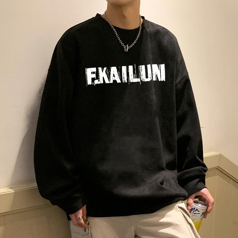 American Heavyweight Deerskin Sweatshirt for Men In Spring and Autumn, New Trendy Brand, Handsome Street Round Neck Long-sleeved Top, Trendy