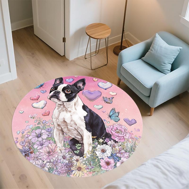 Cute Boston Terrier Pattern Round rug,Carpet Rug for Living Room Bedroom  Playroom ,Non-slip Floor Mat,Holiday Gifts and Birthday Gifts.