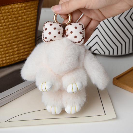 Plush Bunny Keychain Furry Faux Fur Rabbit Pendant Key Chain Soft Animal Keyring Accessory for Women Purse Backpack Decor