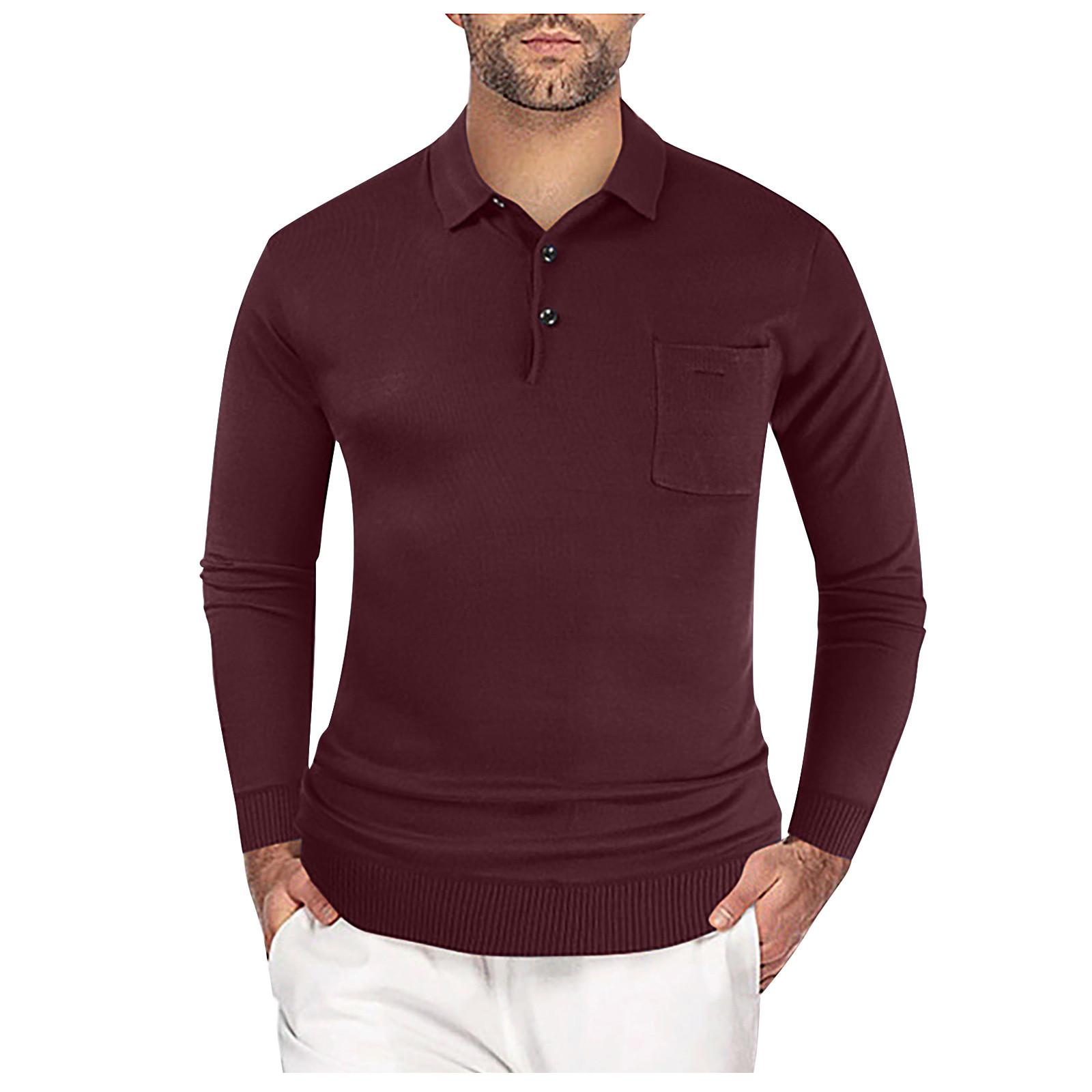 Men s Long Sleeve Super Soft Color Shirt Fashion Golf Shirt Uniform Long Sleeve XXXL винный