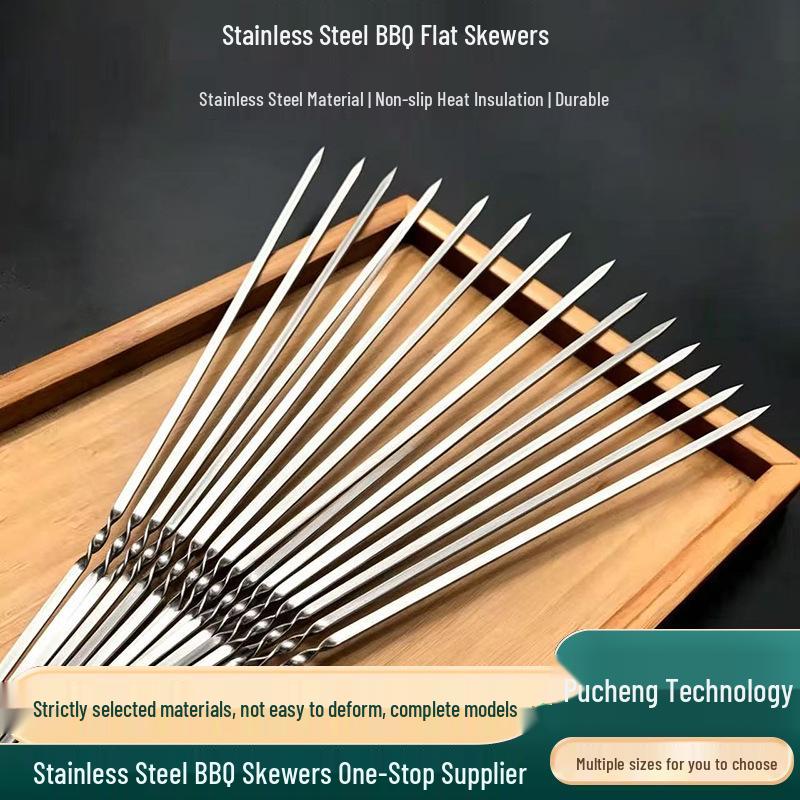 Stainless Steel Flat BBQ Skewers for Lamb, Reusable & Threaded, Large Quantity Discount Available