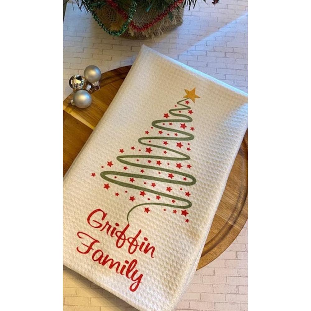 Personalized Christmas Tree White Waffle Tea Towel Christmas Eve Home Kitchen Decorations Housewarming Hostess Gift New Year