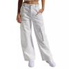 Damen Low Rise Cargo Jeans Gerade Beine Mehrere Taschen Denim Hosen Gewaschen Nicht Elastisch Lässige Lange Hosen