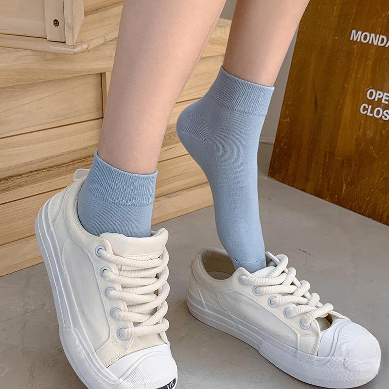 Summer Candy-colored Thin Cotton Socks for Women, Simple Mid-calf White Socks for Girls, Solid Color Versatile Women's Socks