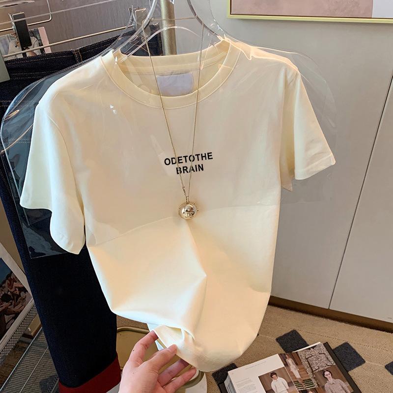 Simple Style White Letter Printing Short-sleeved T-shirt Women's Spring Summer Loose Casual Versatile Pure Cotton Crew Neck Top Tide