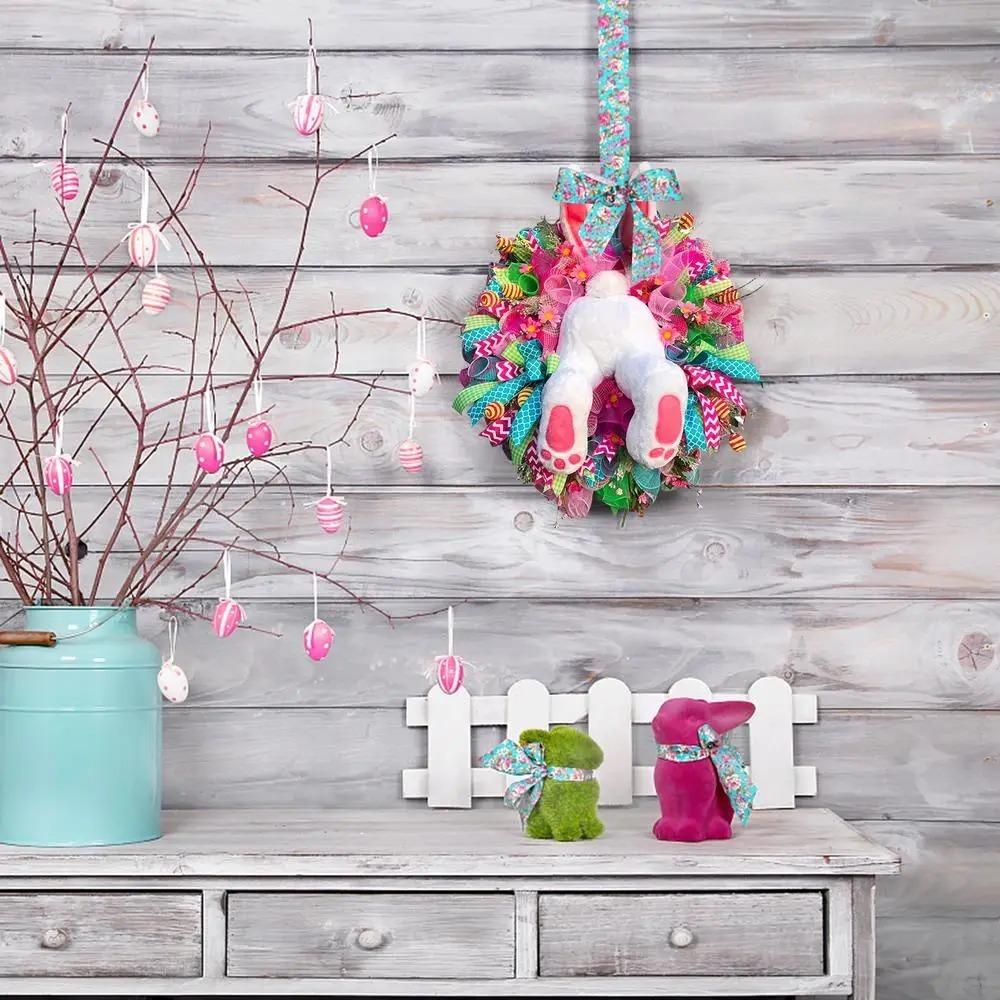 Hängande Dekor Dörrkransar Blommig Kanin Dörrskylt Hängande Ornament Påskfest Tillbehör
