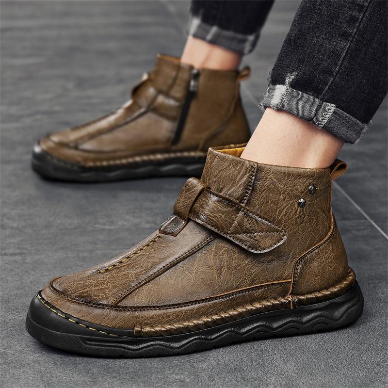 Men's Leather Boots Zipper High Top Casual Shoes Sneakers 39-48