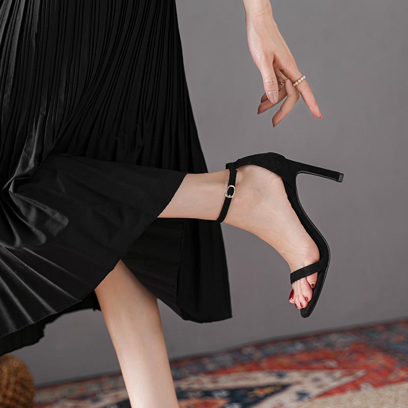 Damskie sandały z odkrytymi palcami i paskiem na kostce, eleganckie buty na wesele, szpilki, szpilki, letnie klasyczne seksowne czółenka