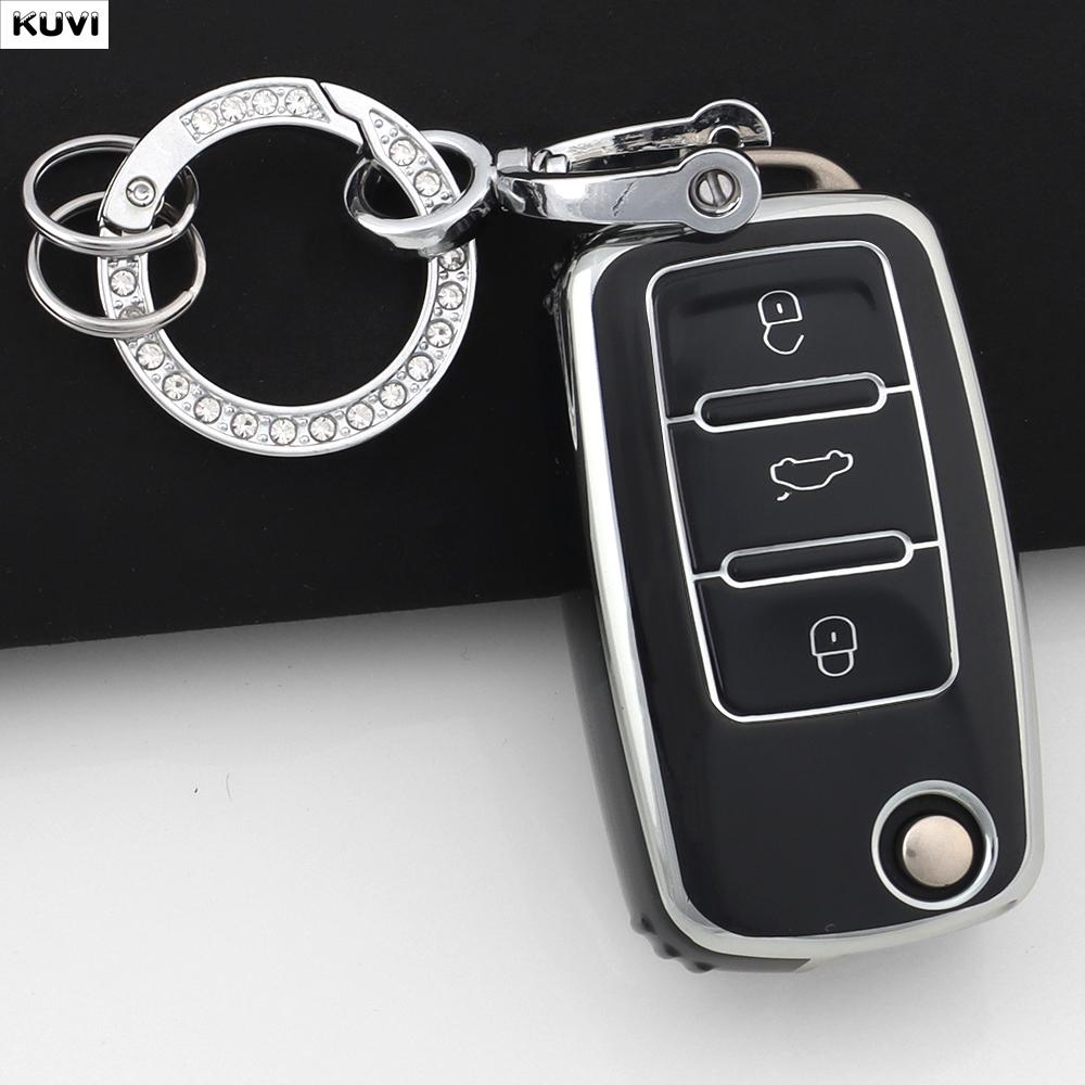 Étui de Protection pour Clé de Voiture en TPU Rose Sac de Protection pour Clé pour 2 3 Boutons VW Volkswagen Polo Tiguan Passat Golf Jetta Lavida Skoda Octavia