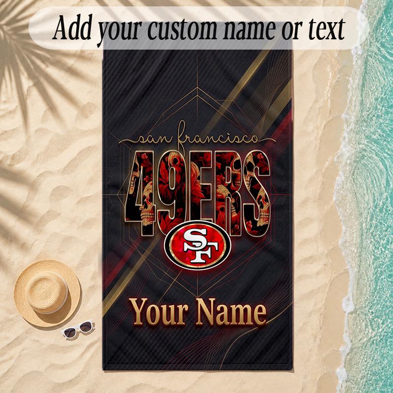 Strandtuch San Francisco 49ers Benutzerdefinierter Name Text Personalisierbares Weiches Handtuch für Strand Pool Innenbereich Wohnkultur Geschenk