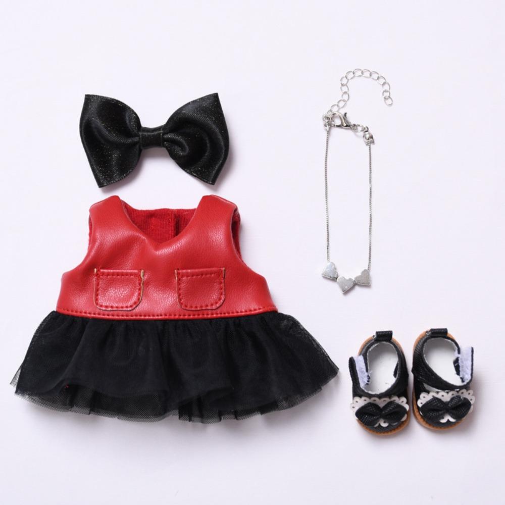 Red Leather Jacket Sitting Labubu Time Cloth 17cm Plush Dolls Clothes  Cotton Doll Accessories