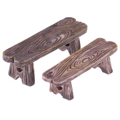 2Pcs Mini Wood Bench Home Ornaments Figurines  Diy Aquarium/Dollhouse Decor