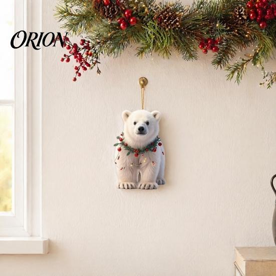 2D Acrylic Holiday Pendant Christmas Animal Ornaments, Cute Flat Hanging Decorative Festival Ornament Decoration for Xmas Tree, Winter Party,