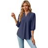 2024 Women's Autumn/Winter V-neck Jacquard Solid Color Loose Three-quarter Sleeve T-shirt