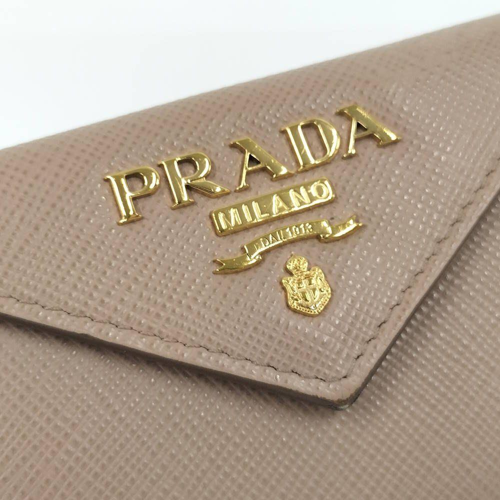 Used PRADA Tri-fold Wallet Saffiano Pink Beige 1MH021