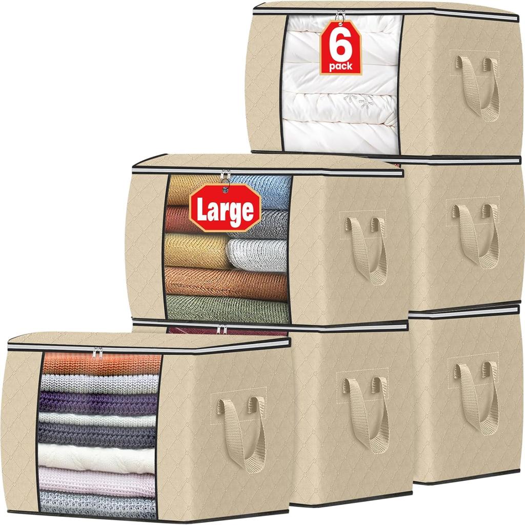 Fab Totes Storage Bags,Clothes Blanket Storage Bins Foldable Closet Organizers with Reinforced Handle for Home Dorm Storage and Organization