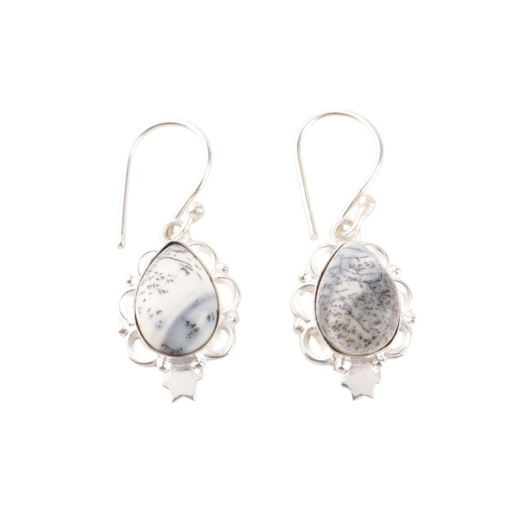 Natural Dendritic Opal Gemstone 925 Solid Silver Handmade Jewelry Girls Earrings EE-163-30