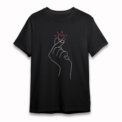 Damen Übergröße Klassisches T-Shirt Handzeichen Herzgeste mit strahlenden Linien T-Shirt