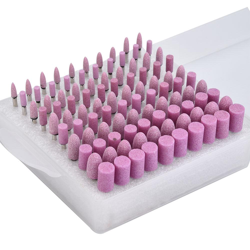 100Pcs Polishing Stone Head Grinding Wheel Burr Bit for Grinder Pink Shank Diameter 3mm