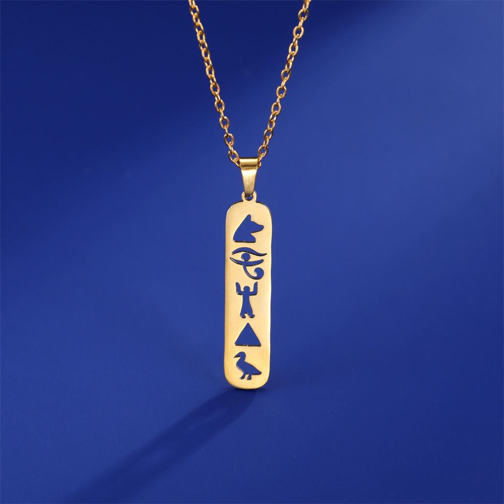 Hieroglyphs Cartouche Necklace Stainless Steel Egyptian Ankh Eye of Horus Egypt Goddess Wing Necklaces Spiritual Jewelry